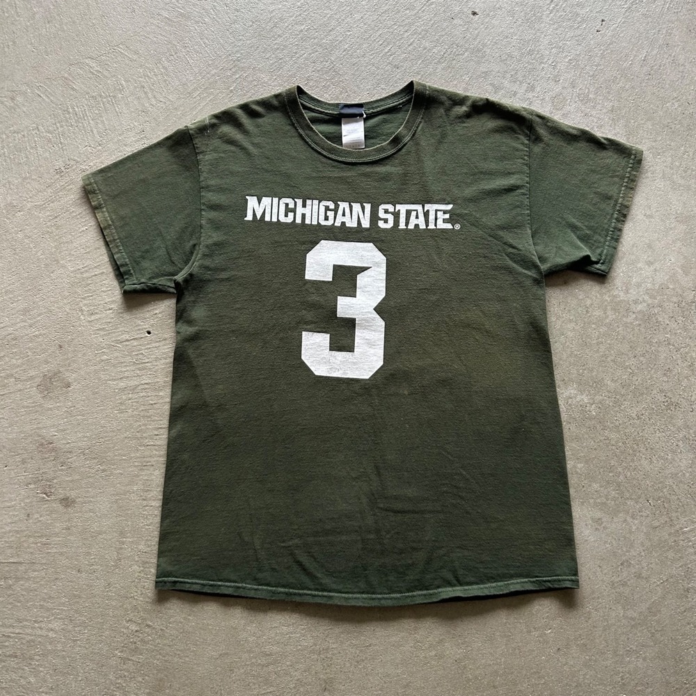 Vintage Michigan State Football Shirt Size Large‎ Green Sadler #3 Spartans NCAA